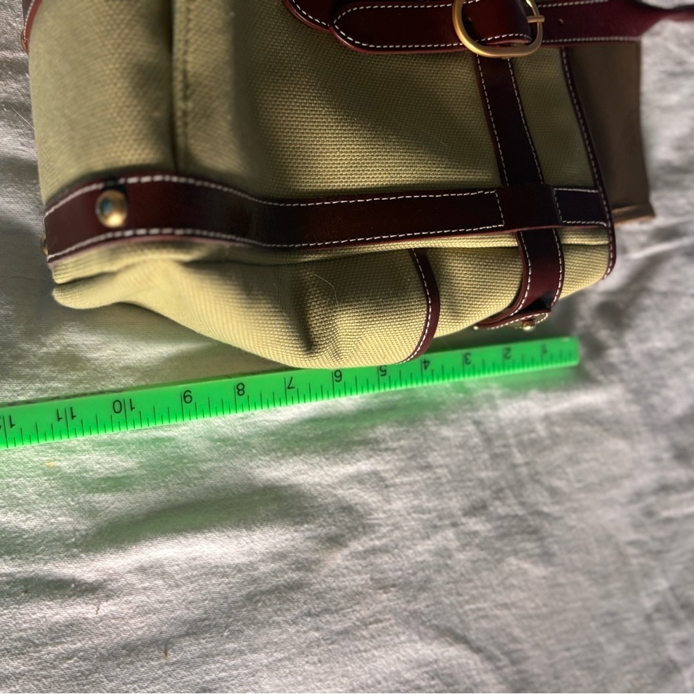 Coakley Tote Bag Green Laptop Bag. Green trimmed in brown faux leather. - Picture 7 of 7